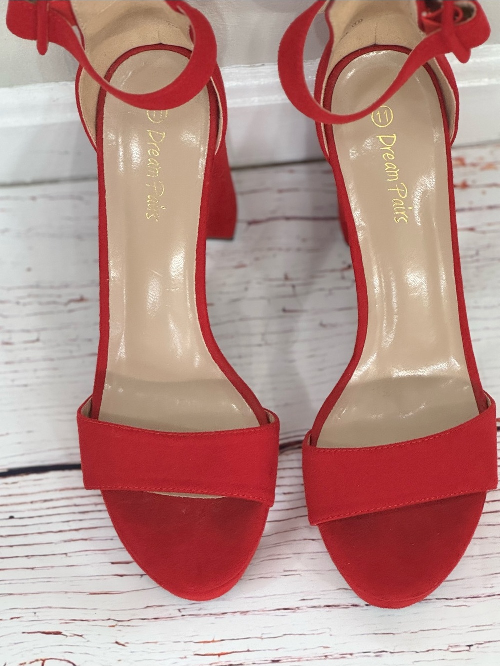 Dream Pairs Red Open-Toe Ankle Strap Block Heels